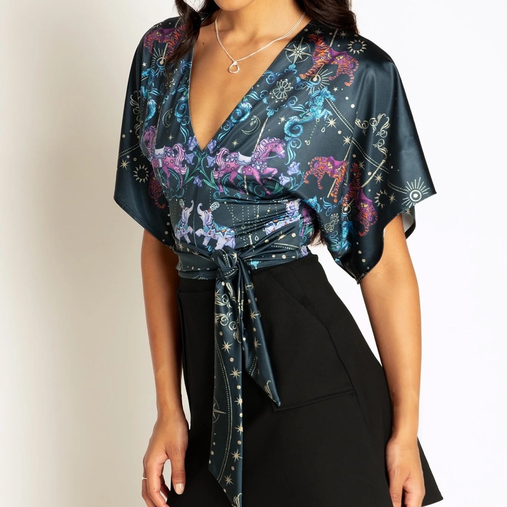 Blackmilk Dark Blue Unicorn Graphic Blouse